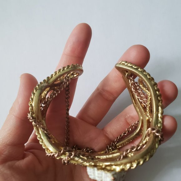 Gold Chain Skull Snake Shelf Cuff Bangle Bracelet - Picture 5 of 10